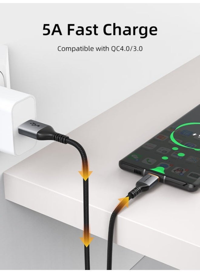 CABLETIME 5A USB A to USB C Fast Charge Cable (5A Quick Charging, Nylon Braided, 60W PD, Compatible with Samsung Galaxy, iPhone 15, iPad, Huawei, Vivo, Oppo, Google Pixel, PD Wall Charger & Laptop - Black - Image 5